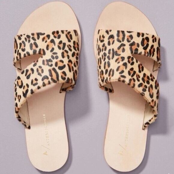 Anthropologie Monica Leopard Print Leather Slide Sandals Size 9 - Picture 1 of 5